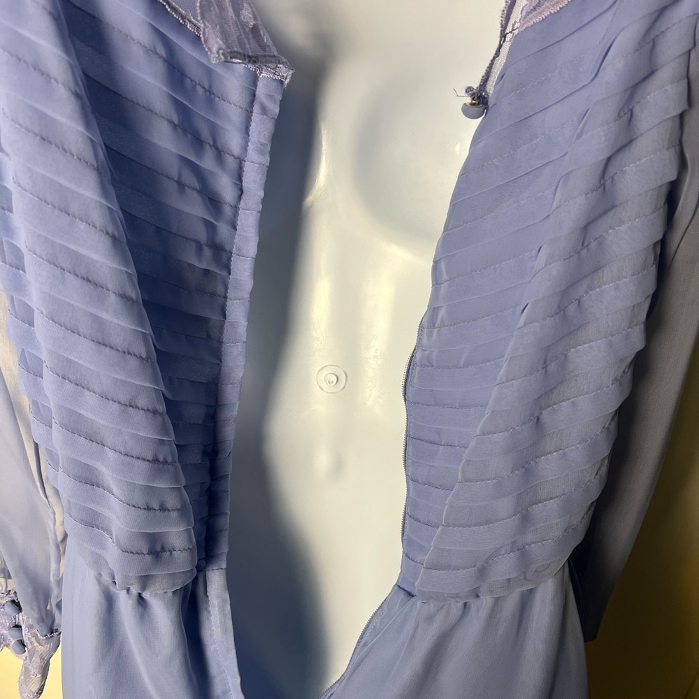 Miss Elliette - Women’s Vintage Belted Chiffon Dress Lace Periwinkle‎ 60s Sz. 10 - Picture 6 of 10